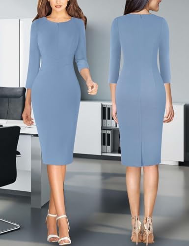 VFSHOW Womens Work Business Office Zipper Up Slim Bodycon Sheath Dress
