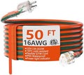 HUANCHAIN 16 Gauge 50 ft Outdoor Extension Cord with Lighted End, Flexible Cold-Resistant 3 Prong Electric Cord Waterproof Outside, 13Amp 1625W 16AWG SJTW, Orange Green, ETL