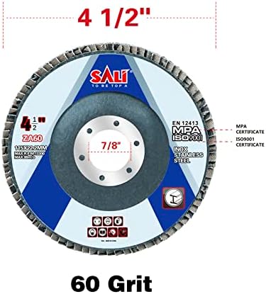Sali 100 Pack Zirconia Flap Disc 60 Grit 4.5" x 7/8-Inch Sanding Disc Bevel Type #29 Premium and Industrial Grade Angle Grinder Grinding Wheel High Performance Edge Grinding