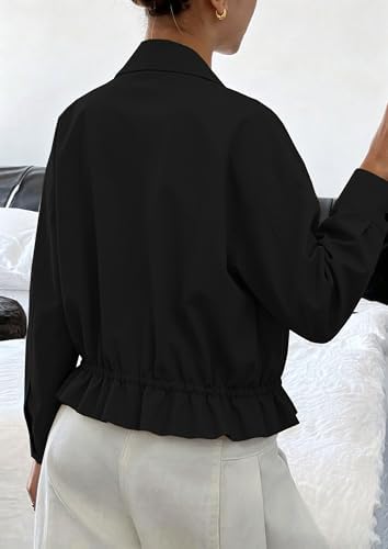 Womens Funnel Neck Jackets Fall Casual Ruffle Hem Cropped Coats