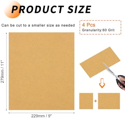4 Pcs 60 Grit Sandpaper 9 x 11 Inch Sand Paper Alumina Gold