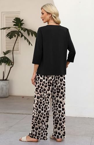 WIHOLL Two Piece Sets for Women 3/4 Length Sleeve Lounge Sets Summer Spring Vacation Travel Outfits Fashion Clothing