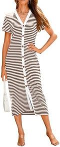 BTFBM Women Casual Summer Dresses Short Sleeve Striped Midi Dresses