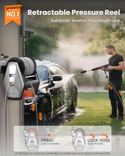 Giraffe Tools Grandfalls Pressure Washer Pro with 100FT Hoses, Light Silver