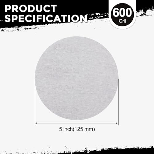 50Pcs Sanding Discs 5In 600Grit Hook and Loop Sandpapers White