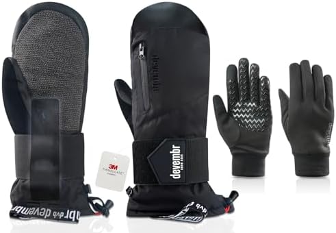 devembr Advanced Snowboarding Mittens with Wrist Guards & Removable Liners