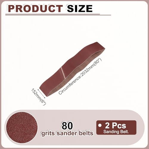 HARFINGTON 6 x 80 Inch Sanding Belts, 2 Pcs 80 Grits Aluminum Oxide