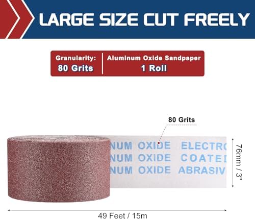 Sandpaper Roll 3Inch 49FT 80Grit Aluminum Oxide Emery Cloth Roll