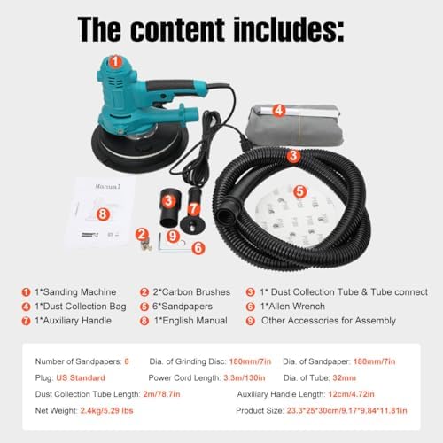 Variable Speed Handheld Electric Drywall Sander with Self-Dust-Extraction
