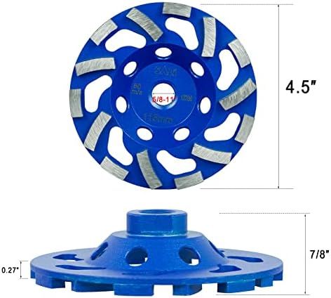 SALI 4.5 Inch Concrete Grinding Wheels 14 Turbo Diamond Segments 5/8-11 Arbor Diamond Grinding Wheel Fit for Paint, Epoxy, Mastic Coating Removal with CDB New Technology
