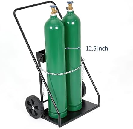Dual Oxygen Cylinder Cart, Heavy Duty Welding Cylinder Cart & Cutting Torch Cart with 10" Wheels, Safety Chains, 440 lbs Capacity for Workshop Use