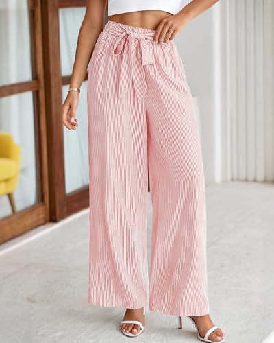 BTFBM Striped Palazzo Pants for Women Fall 2026 Wide Leg Dress Work Pants