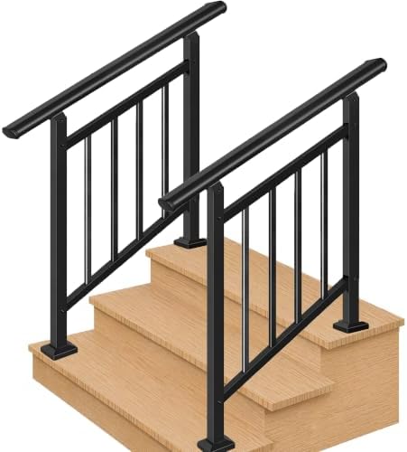 Hand Rails for Outdoor Steps，Stair Handrail & Indoor Stair Railing Kit，Railings for Outdoor Steps for Fence & Outdoor Steps (2, Black-with Balusters, 3 Step)
