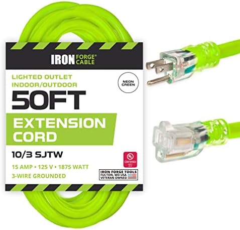 Iron Forge Cable 10 Gauge Extension Cord Heavy Duty, 50 Ft - SJTW