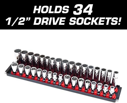Ernst Manufacturing 19-Inch Socket Boss 2-Rail 1/2-Inch-Drive Twist-Lock Socket Organizer, Red (8454-A) - Made in USA