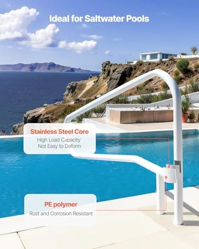 VEVOR Pool Rail, 54 x 32 inch Pool Handrail, 220 lbs Load Capacity Heavy Duty Stainless Steel Swimming Handrail, Seamless Welding, Recessed or Base Mount, for Poolside, Water Parks, Spa Centers
