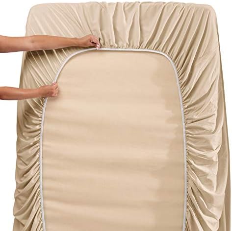 Hearth & Harbor Twin XL Size Sheets - 3 Piece Bed Sheet Set, Hotel Luxury Double Brushed Bed Sheets - Extra Soft Bedding Sheets & Pillowcases, Twin XL, Beige