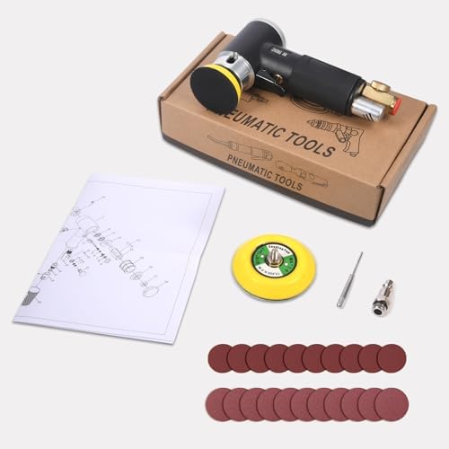 2 3-inch Mini Orbital Sander da sander Air Dual Action Sander Air Polisher Super Smooth and Swirl Freely High Speed for Auto Body Work with 20 PCS Sanding Discs (BLACK)