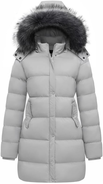 GGleaf Women's Winter Puffer Coat with Removable Fur Hood Warm Snow Jacket