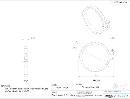 Dixon 13MHHM400 Stainless Steel 304 Single Pin Heavy Duty Clamp with Cross Hole Wing Nut, 4" Tube OD