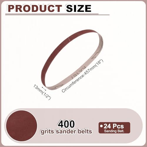 HARFINGTON 1/2 x 18 Inch Sanding Belts, 24 Pcs 400 Grits Aluminum Oxide