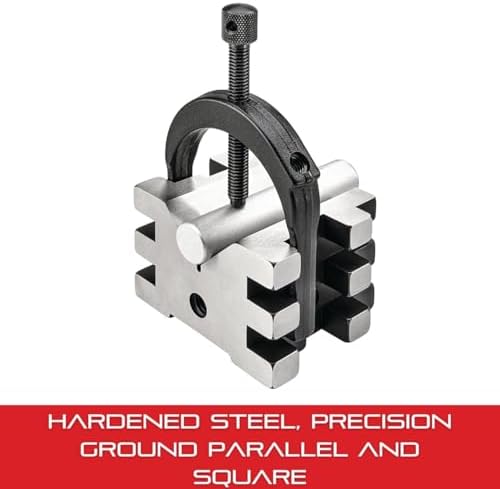 Starrett V-Block and Clamp with Hardened Steel Precision Ground Parallel and Square - For General Shop Use and Layout Work - 2" Diameter Round, 16" Square, 16" Capacity - 568A
