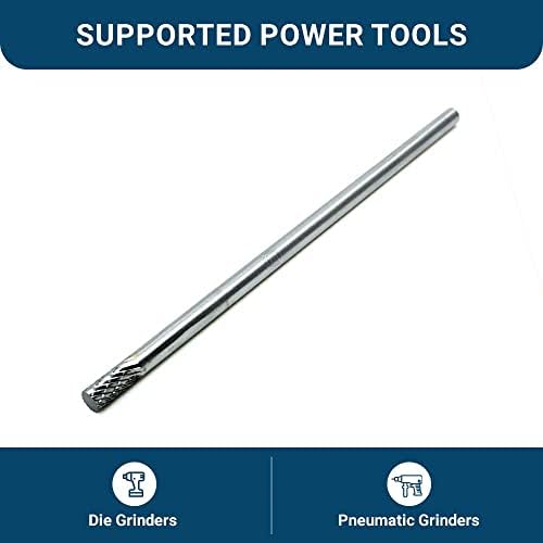 Benchmark Abrasives 6” Cylinder Shape Double Cut Tungsten Carbide Die Grinder Bits Metal Deburring Tool Rotary Burr, 1/4 Inch Shaft, Engraving Tool for Woodworking Shaping Carving (SA-1)