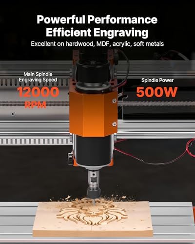 VEVOR CNC Router Machine, 500W Spindle, 3-Axis Wood Engraving Milling Machine, with 300 x 180 x 80 mm Working Area, Offline Controller, Limit Switch, E-Stop, for Wood Acrylic Plastic Carving Cutting