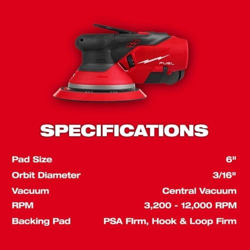 2585-20 Brushless Cordless Orbital Sander for Milwaukee M12 12V FUEL 6" Random Orbital Sander - 3/16" - Bare Tool