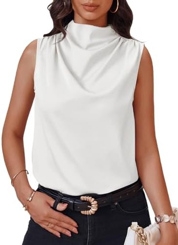 Cicy Bell Womens Mock Neck Satin Tank Tops Silky Business Casual Outfits