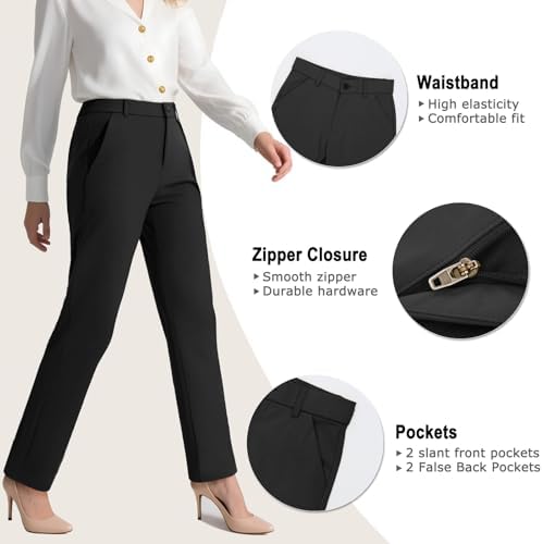 iChosy Women's Stretch Straight Leg Dress Work Pants Business Casual Slacks