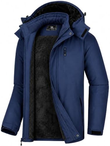 CAMELSPORTS Mens Winter Jacket Waterproof Warm Snow Ski Jackets Faux Fur Fleece Rain Coats with Removable Hood