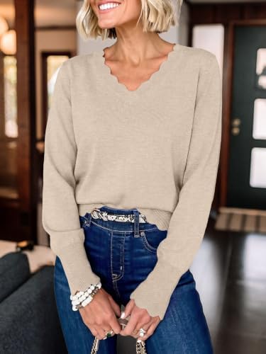 ANRABESS Sweaters for Women Lightweight Loose Fit V Neck Fall Outfits