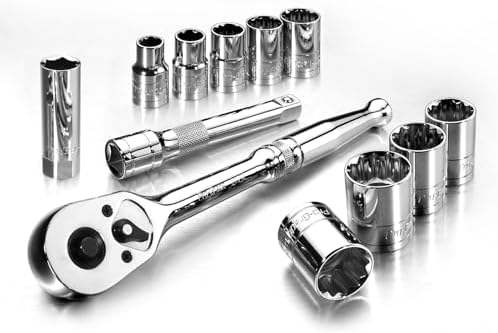 Pro-Grade 12-Piece 1/2in Drive SAE Socket Set with Storage Case, Heat-Treated Chrome Vanadium Steel, Nickel Chrome Plated, Professional Grade, 19403