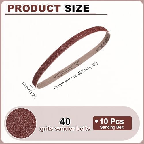 HARFINGTON 1/2 x 18 Inch Sanding Belts, 10 Pcs 40 Grits Aluminum Oxide