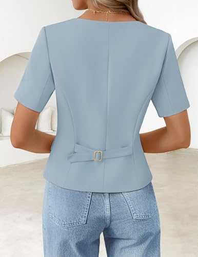 ZESICA Womens Summer Vest Top Short Sleeve Blouse Suit Blazer Work Outfits