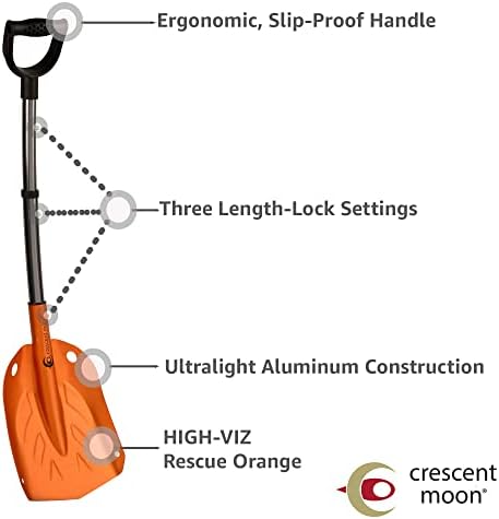Crescent Moon Collapsible Snow Shovel for Car & Adventures - Portable Avalanche Shovel, Multi-Use Design for Camping, Emergencies, Backcountry Backpack Adventures, ATVs, Snowmobiles & Ice Fishing