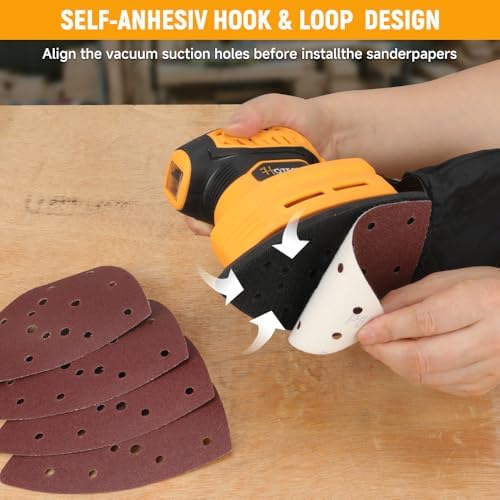 Hoteche 160W Mouse Sander, 140 * 140 * 80mm Triangular Sander with 13000rpm, Self-Dust Collection, Yellow, Color Box Packaging
