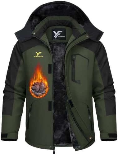 Yufawow Men Winter Jacket Skiing Jacket Insulated Fleece Lined Waterproof Windbreaker for Snowboard Hiking Camping ATV Outdoor Work