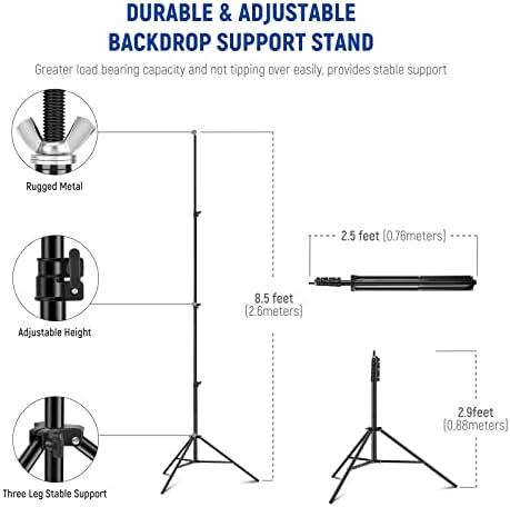 NEEWER 8.5x10ft Adjustable Backdrop Stand Kit, Photography Background Support System with 4 Crossbars, 6 Spring Clamps, 6 Backdrop Clips, 2 Sandbags, and Carrying Bag for Photo Video Party Ceremony