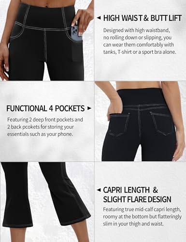 VOOVEEYA Women's Bootcut Leggings - Bootleg Yoga Pants Flare with 4 Pockets