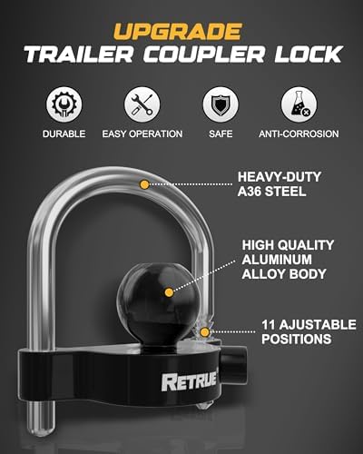 RETRUE Universal Trailer Coupler Lock, Heavy-Duty Hitch Ball Lock, Black