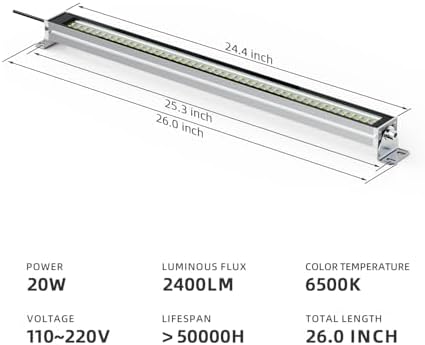 LED Workshop Light - CNC Machine Work Tube Industrial Lighting, LED Work Lamp for Machine Tools and Lathe 110V to 220V Universal (20W)