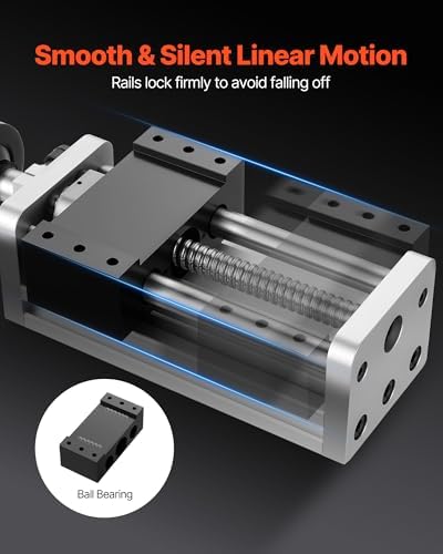 VEVOR Linear Stage Actuator, 100 mm Effective Stroke, Ball Screw CNC Linear Motion Guide Rail, Double Optical Axis, C7 High-Precision, Bearing Slide Block, Manual Handwheel, for CNC Router X Y Z Axis