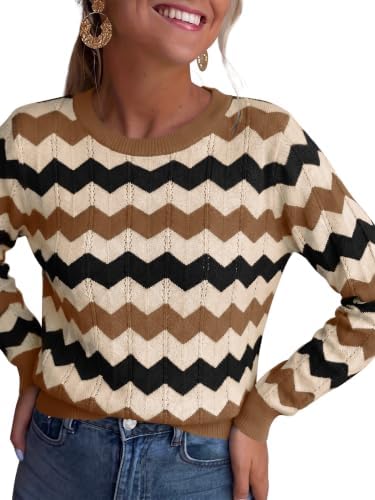 Womens Sweaters Crew Neck Long Sleeve Casual Fall Outfits Fashion Clothing