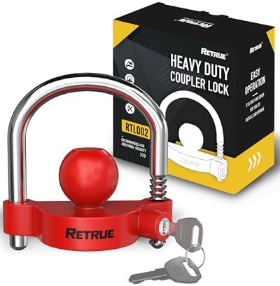 RETRUE Universal Trailer Coupler Lock, Adjustable Hitch Ball Lock, Red