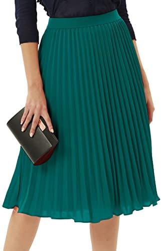GRACE KARIN Pleated Midi Skirt for Women Chiffon A-Line Outfits