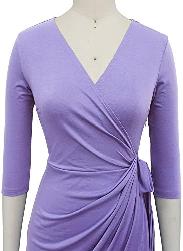 Berydress Women's 3/4 Sleeve V Neck Casual Party Work Faux Black Wrap Dress