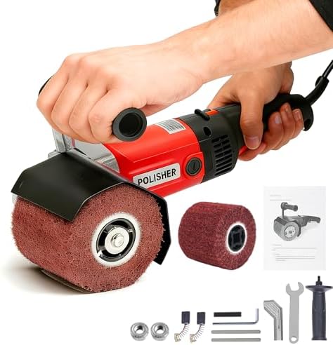 1400W Electric Surface Conditioning Tool, 8-Speed Variable Burnishing Polishing Machine w/2 Wire Drawing Wheels, Handheld Brush Grinder for Wood Metal Stainless Steel with Lock Switch