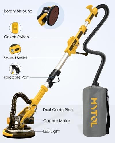 MYTOL 7.2A Drywall Sander with Vacuum, LED, 6-Speed